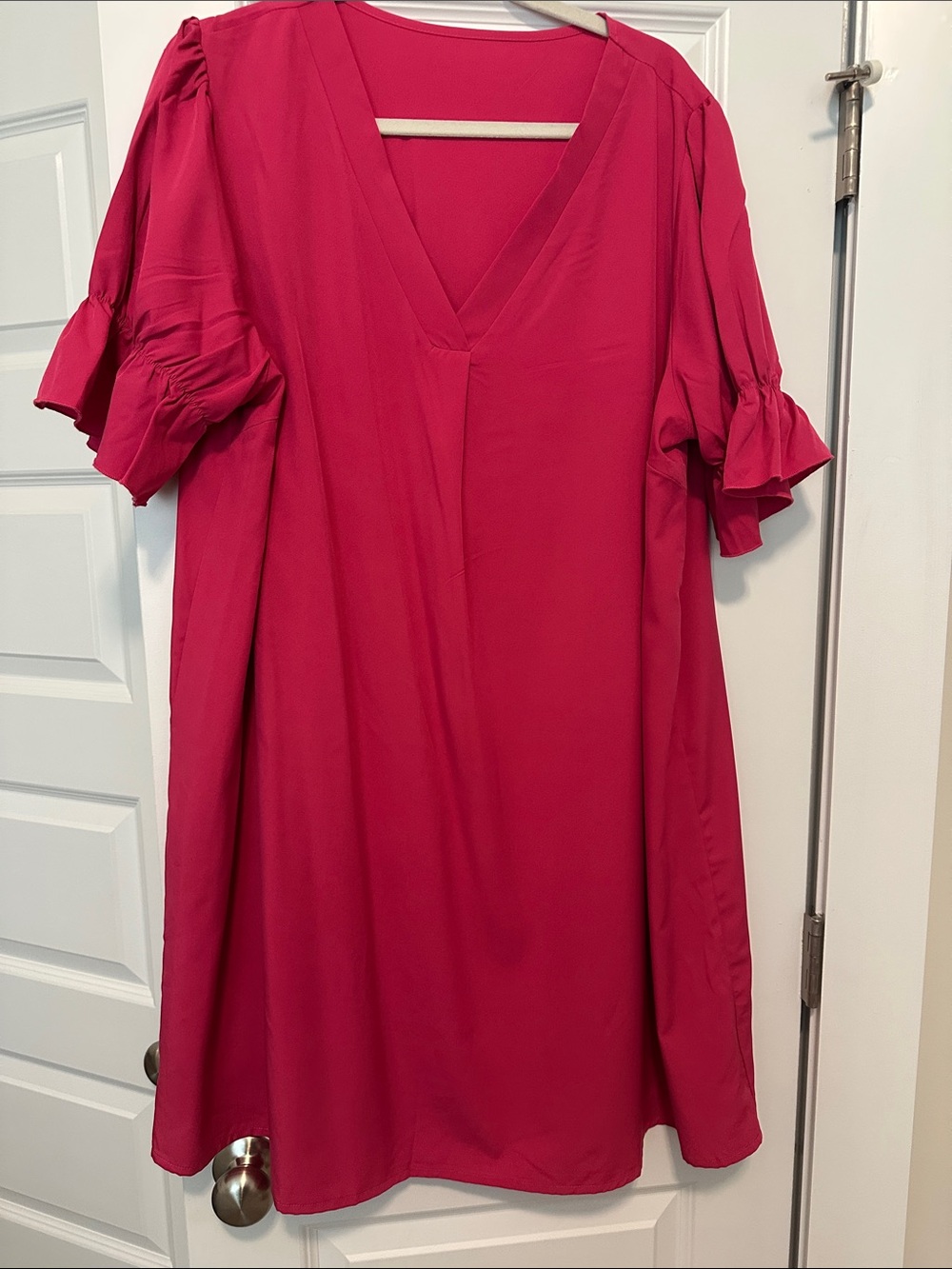 SHEIN Hot Pink V-Neck Ruffle Sleeve Tunic